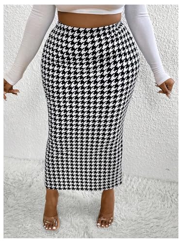 Floerns Women's Plus Size Houndstooth High Waisted Split Maxi Skirt Dressy Bodycon Skirt2