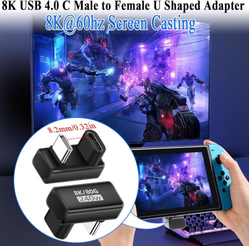 Image of Tobo PD240W USB4.0 C Fast Charging U Shaped Connector 80Gbps USB Type C Male to Female 180Angle Data Adapter USB C Full Featured U Angle Converter, 8K UHD, for Smartphone Tablet Steam Deck,