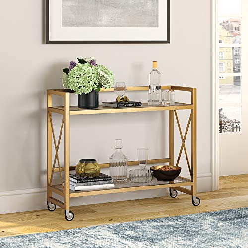 Image of Holly 38'' Wide Rectangular Bar Cart in Brass