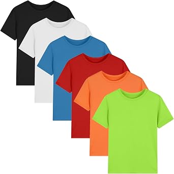 6 Pack Boys Athletic Quick Dry T Shirts Short Sleeve Moisture Wicking Tee Shirts Active Tops for Kids Youth