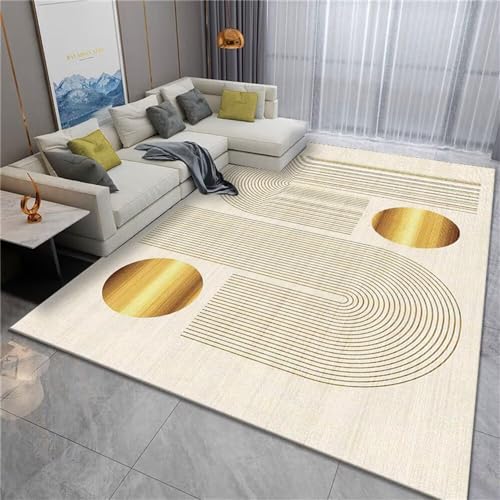 Tapis de salon durable aux lignes irrégulières design jaune