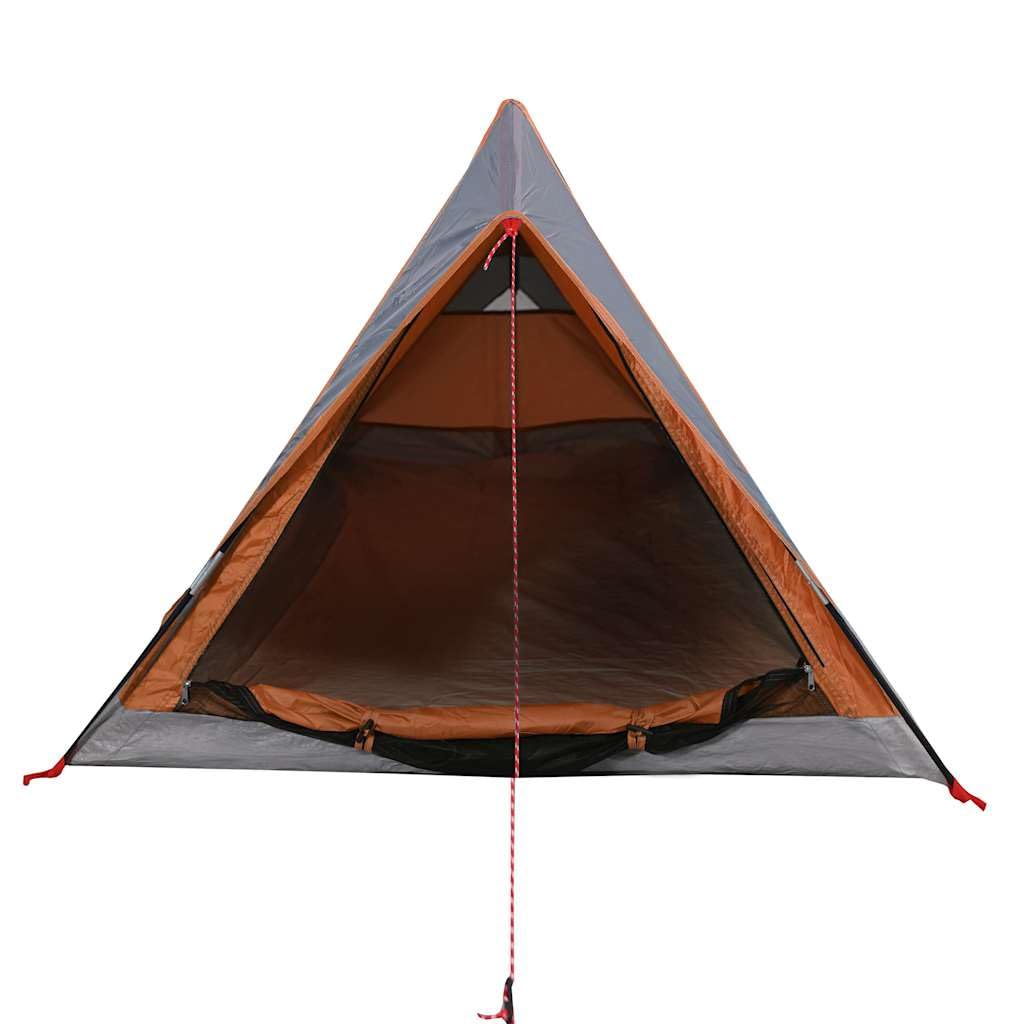 Campingzelt Wasserfest mit Reißverschlusstür, 2 Personen Rucksackzelt mit Zubehör & Tragetasche für Trekking Abenteuer, Grau & Orange 200 x 120 x 88/62 cm Polyester