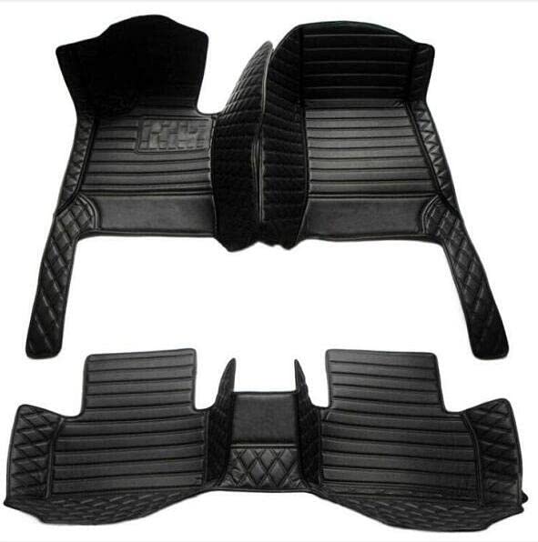 Car Floor Mats Fit for Mercedes-Benz A-Class C-Class CLA E-Class GLA-Class S-Class GLS-Class etc.Custom Making All Weather Non-Slip Leather Floor Liners (Black Stripes in Side Rhombus)