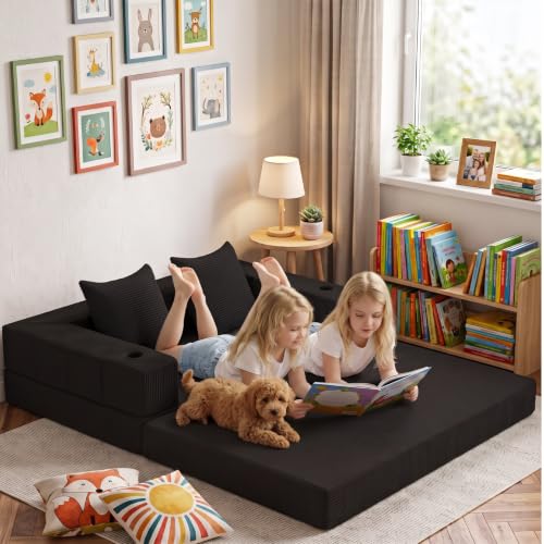 Image of COMAX Boneless Futon Sofa Bed, 59 inch Small Low-Profile Floor Couch, Black