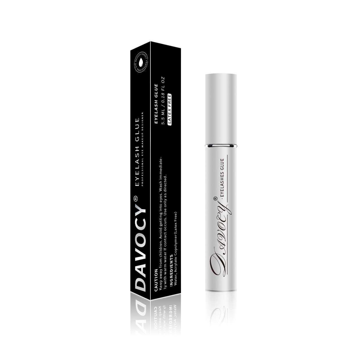 Davocy Eyelash Glue, Strong Hold, Clear, Latex-Free, Waterproof Lash Adhesive. Professional Hypoallergenic Adhesive for Sensitive Eye. Suitable for Strip Eyelash Extension, False Lash, Mink Lash : Beauty & Personal Care