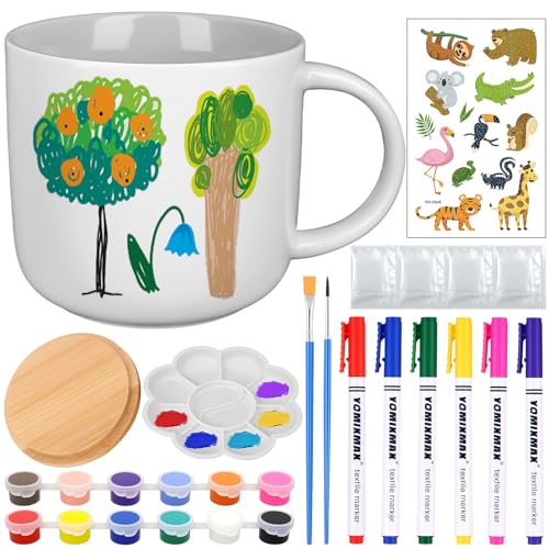 LongZYU Pintar Cerámica Kit Taza, Juego de Pintura de Cerámica, Kit de Manualidades para Adultos, para Adultos Incluye Tazas, Pinturas, Pinceles y Guía de Inspiración(Verde)