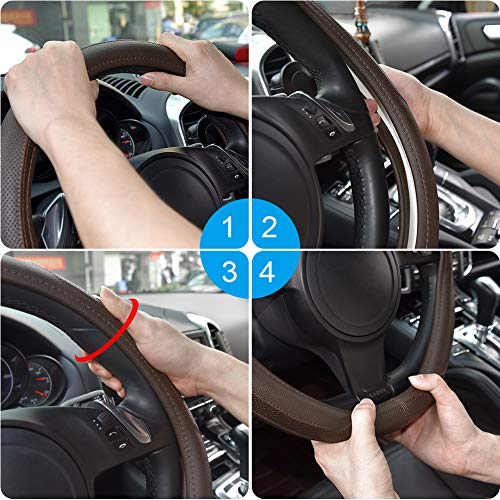 Ylife Microfiber Leather Car Steering Wheel Cover, Universal 15 inch Breathable Anti Slip Auto Steering Wheel Covers (Coffee)