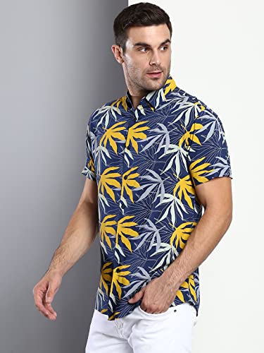 Image of Dennis Lingo Men's Floral Slim Fit Rayon Casual Shirt with Spread Collar & Half Sleeves