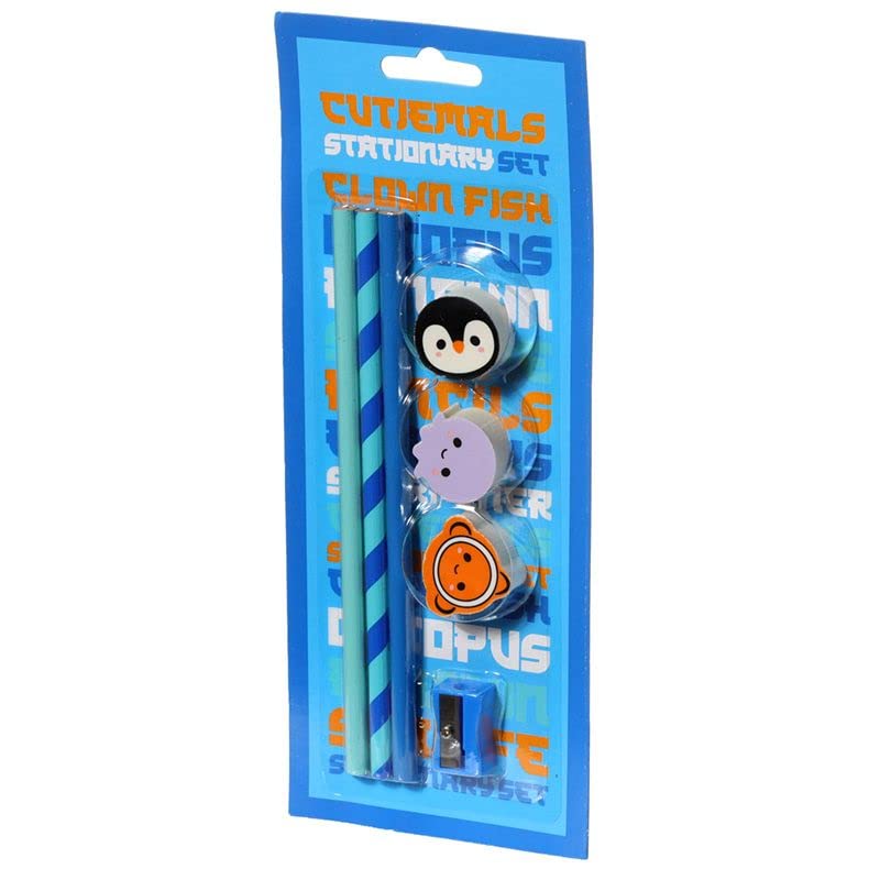 Puckator STA252 Set Cancelleria Sea Life: 3 Matite, 3 Gomme A Forma Di Animali E Temperamatite. Perfetto Per La Scuola!