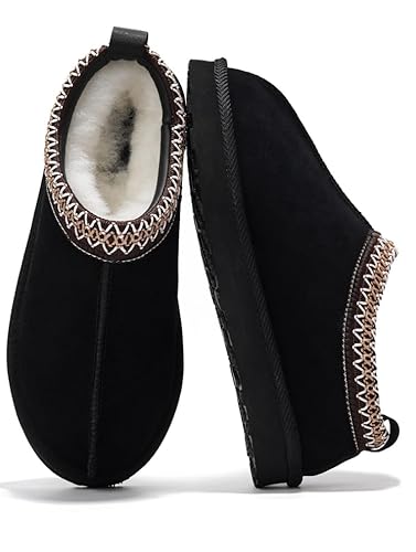 Project Cloud Genuine Suede Slippers for Women with Genuine Australian Shearling Fur Lining Womens Slippers - Non-Slip EVA with Memory Foam Fuzzy Slip