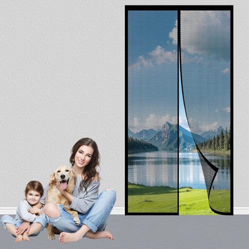 Mosquitera Magnética para Puertas 86 x 203 cm Cierre Magnético, Malla Fina, Transpirable, Resistente y Duradera Cortina Magnética Pegado para Puerta de Balcón, Terraza, Negro