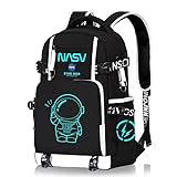 Mochila Escolar Luminosa com Astronauta, Brilha no Escuro, USB, Impermeável, Design Glow-in-Dark, Cool Luminous Backpack Sets para Adolescentes