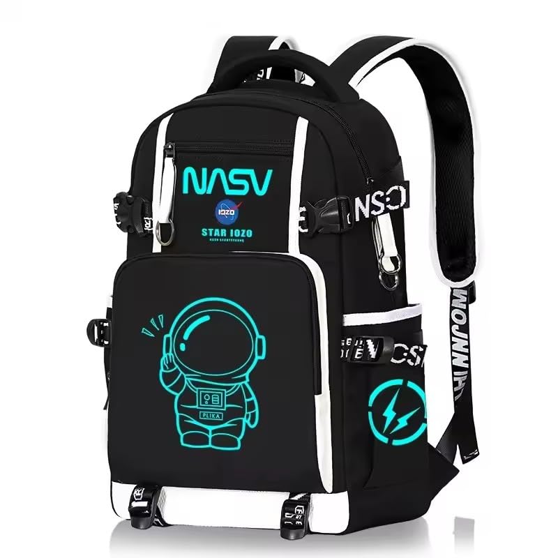 Mochila Escolar Luminosa com Astronauta, Brilha no Escuro, USB, Impermeável, Design Glow-in-Dark, Cool Luminous Backpack Sets para Adolescentes