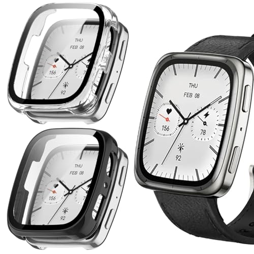 Confezione da 2 custodie pc compatibili con Amazfit Active 2 Square con pellicola protettiva in vetro temperato copertura completa custodia rigida in policarbonato antiurto