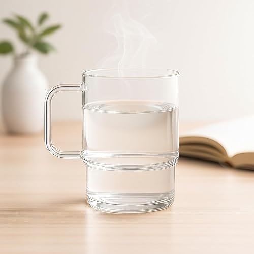 Miniatura 3 de Aquach Taza de vidrio de 18 onzas, 2 unidades, apilable, transparente, para café, té, jugo, vasos para beber