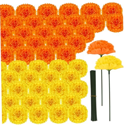 Fleurs de souci jaune et orange en plastique avec tiges de fixation - 6