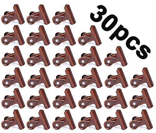 30pcs petits trombones de bouledogue, agrafe multifonctionnelle pour les supports pour les photos, le bureau et la cuisine (Cuivre rouge 22mm) Cover