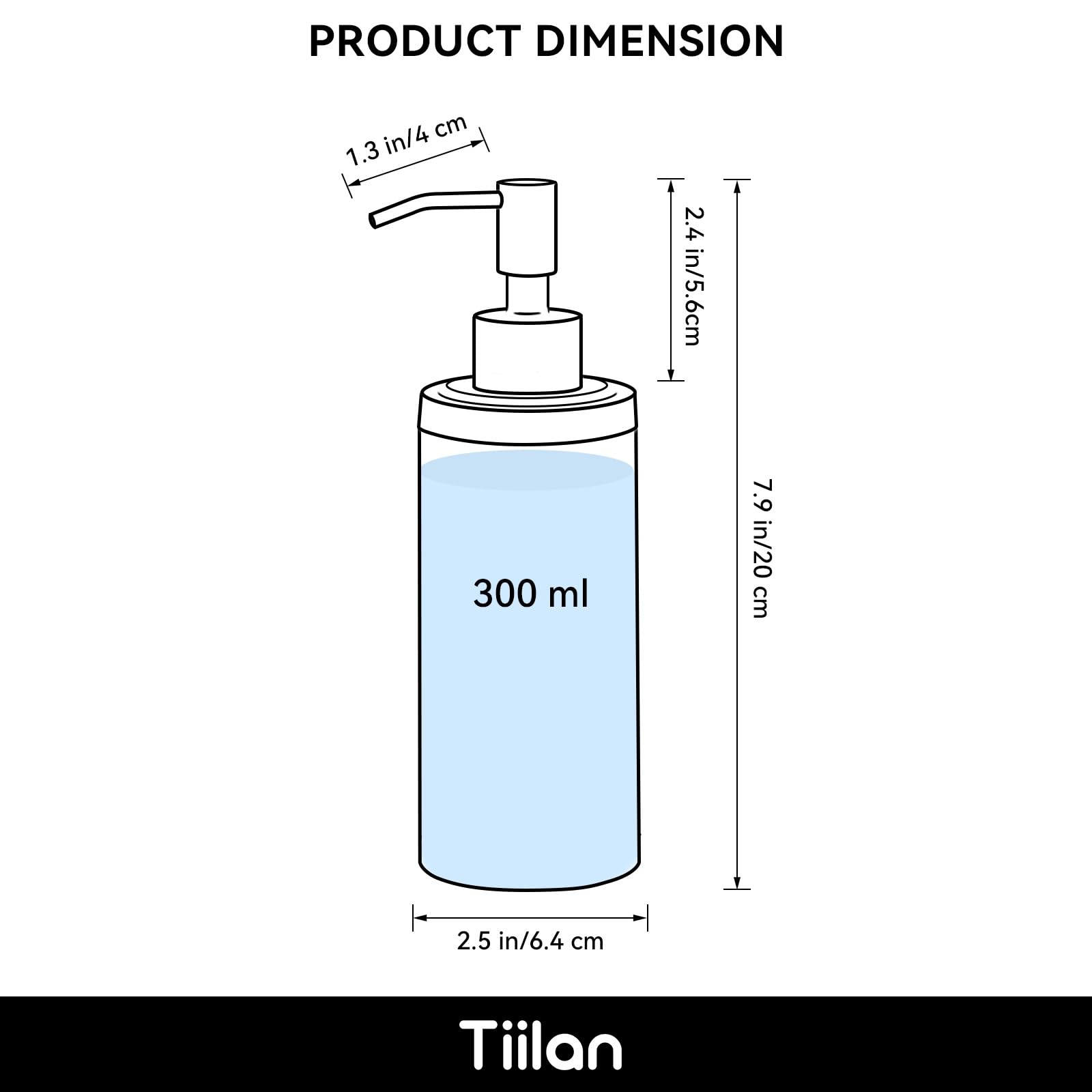 Dispensador de jabón de acero inoxidable para fregadero de cocina, baño, recargable, para encimera, botella de bomba de loción, 300 ml