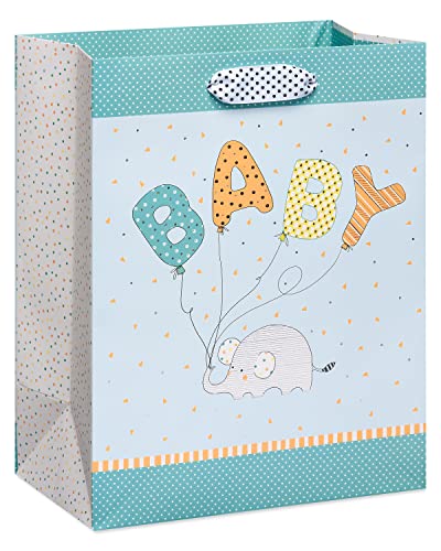 Image of Papyrus 13 inch Large Gift Bag - Designed by House of Turnowsky (Elephant with Balloons) for Baby Showers, Baby Sprinkles, New Baby, Baptisms, Christenings and All Baby Occasions (1 Bag)