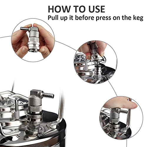 OneBom Ball Lock Disconnect, Gas & Liquid Corny Keg Fittings, MFL 1/4’’ Threaded with 5/16’’ Stainless Steel Barbed & Hose Clamp (1/4'' Hose Barb) - Thumbnail 3