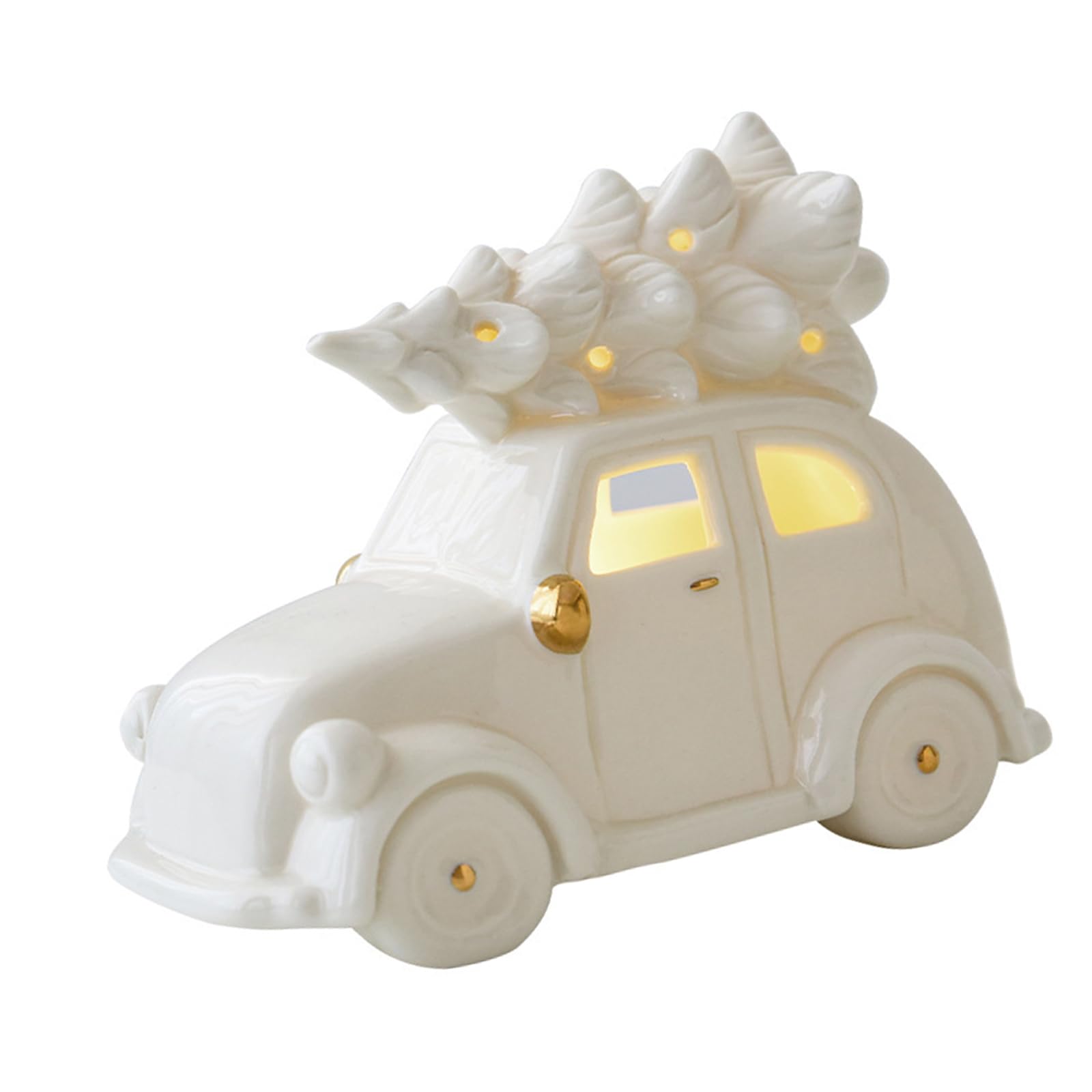 Arbre de Noël de voiture figurine bonhomme de neige LED, mini décor céramique intérieur