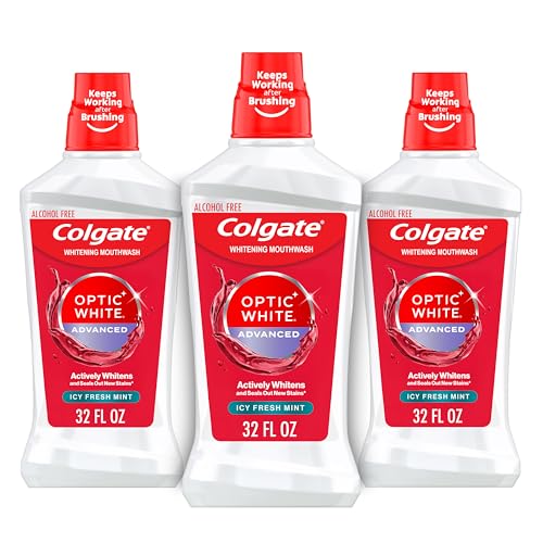 Colgate Optic White Teeth Whitening Mouthwash, ICY Fresh Mint, 3 Pk, 32 oz