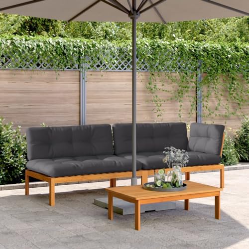 Vetnasa Set de sofás de palets de jardín y Cojines 3 pzas Madera Acacia Mobiliario, Muebles de jardín, Asientos de Exterior, Sofás de Exterior Marrón 48,81 KG