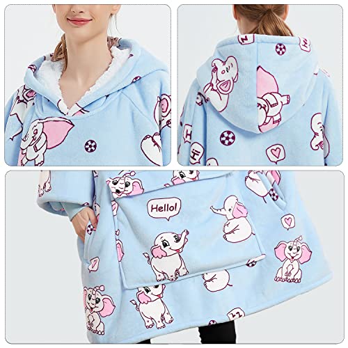 Image of KFUBUO Wearable Blanket Hoodie for Adults With Pocket Sherpa Elephant | Sherpa, Fuzzy Blanket Hoodie, Oversized Sweatshirt Blanket, Kangaroo Pouch, Cute Birthday Gifts for Women, Cute Stuff