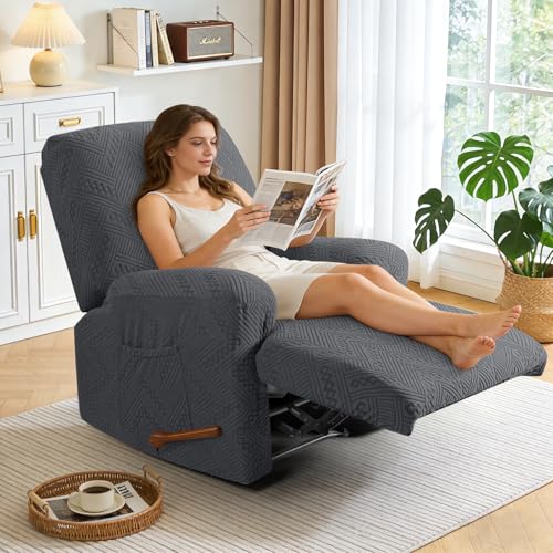 Image of Ruaozz Recliner Sofa Covers Oversized Recliner Chair Covers Recliner Covers for Reclining Chair with Pockets Washable Furniture Protector with Elastic Bottom (1 Seater-X Large, Dark Gray)