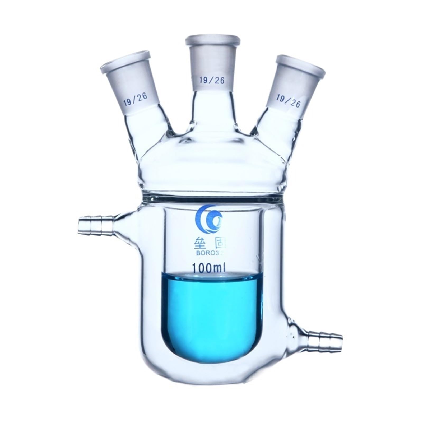 Botella de reacción con Chaqueta de Tres cuellos, matraz de Vidrio de borosilicato de Pared Gruesa, reactores de Planta con Camisa, Reactor de Laboratorio(150ml 24x24x24)