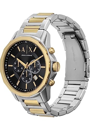 Armani Exchange Silver Tone Watch for Men, Quarz-Chronographenwerk und 44mm Gehäusegröße mit Edelstahlarmband, Set in Silber- und Goldton – Ansicht 4