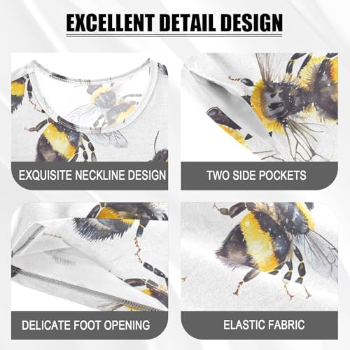 ALAZA Bee Watercolor White Pajamas Short Sleeve 2 Piece Sleepwear Top and Bottom Pajama Set Unisex4