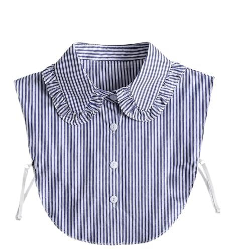 AffeGifts Faux Col de Chemise Femme, Bleu Col Amovible Rayures Demi-Chemise Col Dickey Collar Amovibles Dickey Ruffle Colliers pour Les Filles et Les Dames