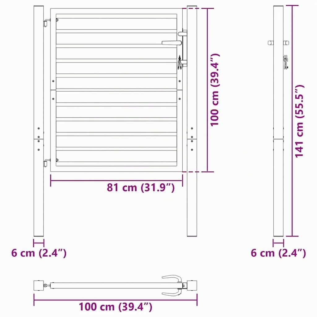 vidaXL Puerta de jardín con Cerradura de Aluminio Negra 100x100 cm, Puerta de jardín de Metal, Puerta de jardín Delantera, Puerta de Seguridad