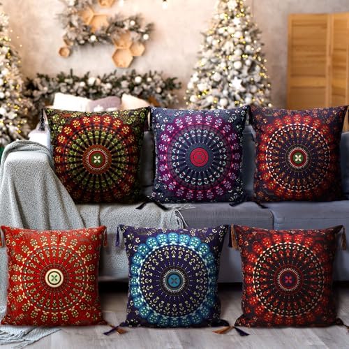 Mixweer 6 Pack Moroccan Mandala Pillow Covers 16 x 16 Inch Bohemi...
