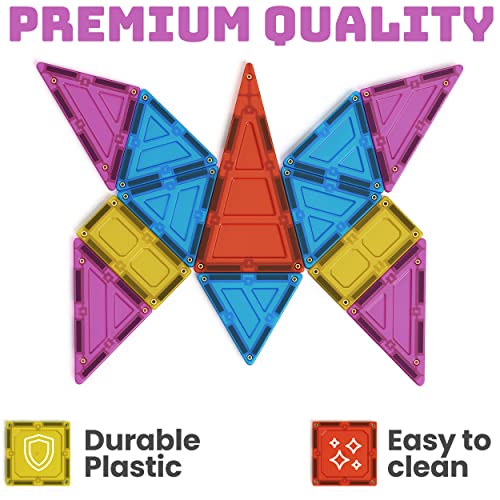 Magnet Build 100-Piece Extra Strong Magnetic Tiles Set - Magnets For Kids, 3D Tile Assorted Shapes & Colors, Stem Learning Toys For Ages 3+, Ideal Gift For Creative & Educational Play, Building Blocks #TOP2