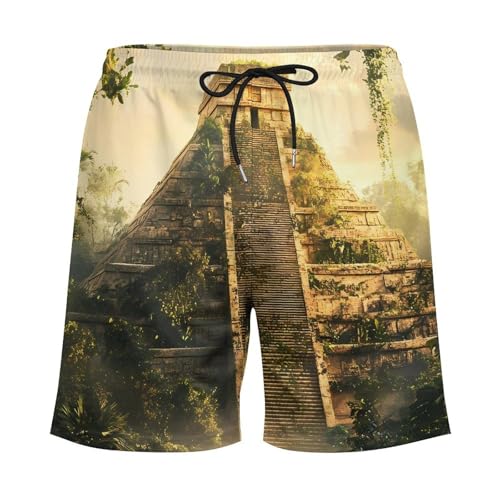 Mayan Pyramid Mens Swim Trunks with Quick-Drying Lining Beach Shorts for Outdoor Sports3