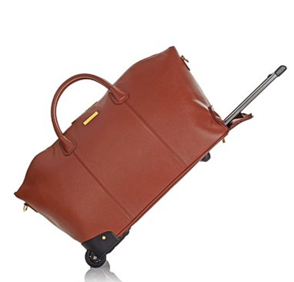 Joy And Iman Leather Luxury City Wheeled Duffle Cognac Whiskey