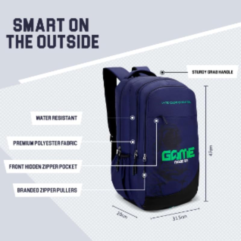 Image of United Colors of Benetton Backpack Falcon | Printed High School Bag With 3 CompartMen'sts, Airmesh Padding & 1-Year Warranty - 38L Capacity | Daypack For School Girls & Boys