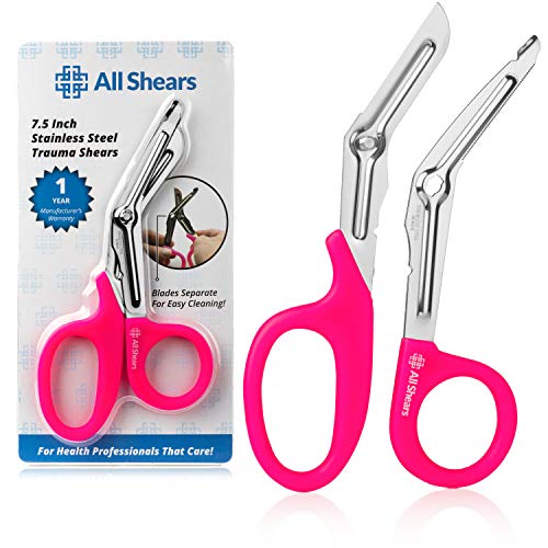 All Shears EZ Clean Trauma Shears, Medical Scissors for Nurses, Doctors, EMTs, and First Responders, 7.5-Inch (Pink)
