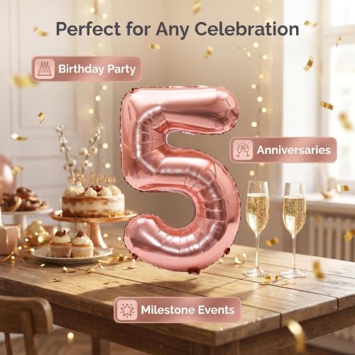 Image of YPSelected 32 Inch Large Foil Helium Number Balloon Birthday Wedding Party 0-9 (Rose Gold, 5)