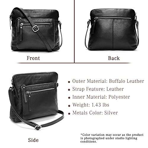 Real Leather Crossbody Purses For Women, Handmade Crossbody Bags For Women, Adjustable Strap, Triple Zip Premium Material, Swanky - Black #TOP4