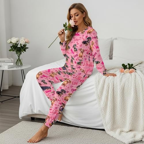 Image of Women's 2 Piece Printed Pajama Set Long Sleeve Sleepwear Set with Long Pants Casual Lounge Sets with Pocket