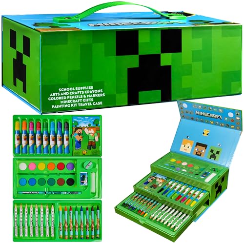 Minecraft Mala de pintura para crianças com ceras e lápis de cores 40+ peças