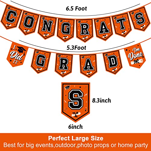 Image of 2026 Orange Graduation Banner - No DIY Required Party Supplies Decorations for College, High School (Orange and Black Congrats Grad)