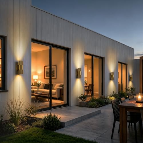 Image of Modern LED Outdoor Wall Sconce, 10 inch Gold Up and Down Wall Lights