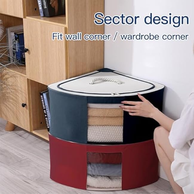 JUOPZKENN 2Pcs Corner Storage Bin,Foldable Storage Bins s Boxes with Handle, Double Zipper Design Oxford Cloth Storage Box for Living Room Bedroom (#3)