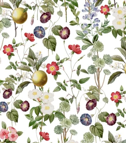 Floral Wallpaper Peel and Stick Citrus Flowers Self Adhesive Wallpaper Warm Florida Contact Paper for Bedroom Bathroom Walls Furniture (Light, 17.3