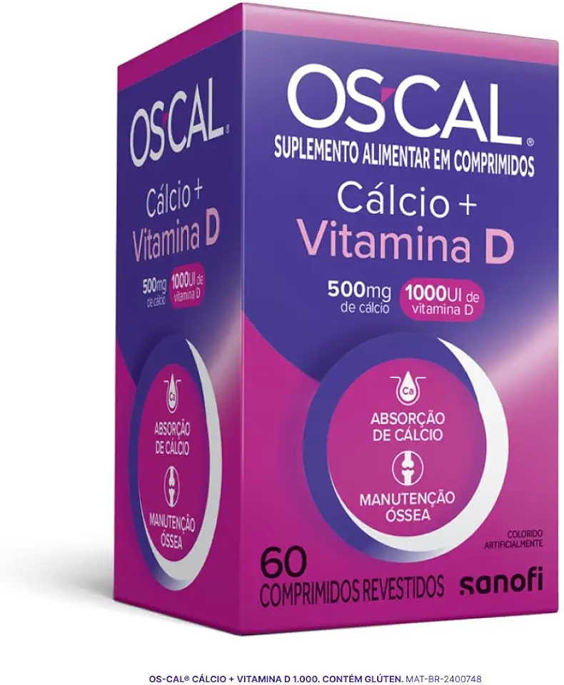 Os-Cal Suplemento alimentar de Cálcio e vitamina D, D-1.000, 60 comprimidos