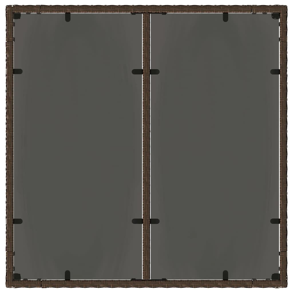 Mesa de jardín con tablero de cristal marrón, 90 x 90 x 75 cm, polirratán, polietileno, para exteriores, para terraza, muebles de jardín, marco de acero, duradera, resistente a la intemperie